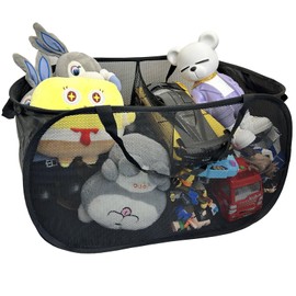 Large Toys Storage Basket Organizer Box for Kids, Boys, Girls - Foldable Toy Storage Bins with Dividers & 2 Sturdy Handles for Living Room, Bedroom, Playroom, Kidsroom (Black, 2 Compartments)