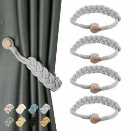 BEL AVENIR Curtain Tiebacks Magnetic Woven Curtain Holdback Drapery Tie-Back (Silver New- 4Pack)