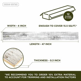 White Reclaimed Barnwood Planks Weathered Distressed Antique Tile Slat Boards for Paneling Wood Wall Wooden Backdrop Rustic Farmhouse Decor Backsplash DIY Crafts 47" Length (12, Width 4 inс)