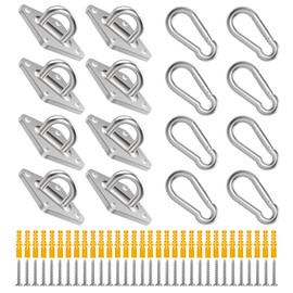 8 Pack 2.31 Inches Pad Eye Hooks,304 Stainless Steel Pad Eye Hanging Hooks for Porch Swing Hang, Heavy Duty Hanging Hardware with Screws for Outdoor/Indoor Use. Sliver