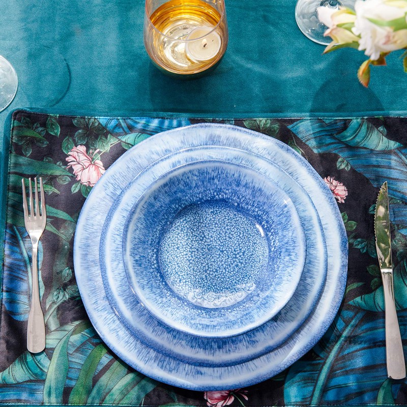 Topmela 12 Pcs Blue Melamine Dinnerware Set, Shatterproof and Dishwasher