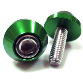 COTRAX License Plate Bolts, Lightweight, Aluminum, License Plate Bolts, Washers + Stainless Steel M6 Bolts, Dress Up Custom Screws, Automobile, Motorcycle, Universal Parts, Circle, Set of 4 (Green)