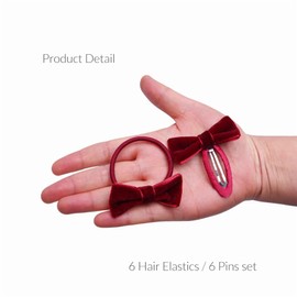 Basic Sense 12pcs Girls' Velvet Bow Hair Accessories – School Hair Clips & Hair Ties Set, Burgundy
