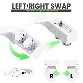 Toilet Bidet With Left/Right Side Reversible Design, Fresh Water, Non-Electric, Toilet Bidet Attachment, Right/Left Hand Side with Dual Nozzle, Self-Clean, Easy to Install (White Knob)