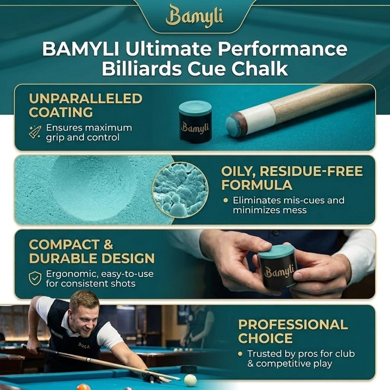 Bamyli Snooker Chalk, 4Pcs No-Slip Green Pool Cue Chalk
