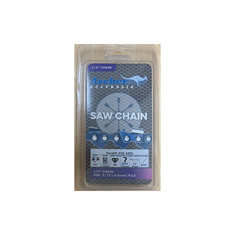 12" Archer Chainsaw Chain 1/4" Pitch .050 69 Drive Links