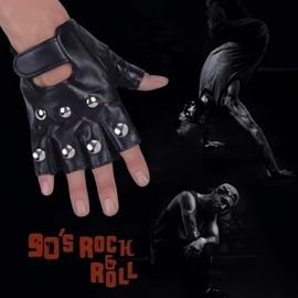 SamHeng Fingerless PU Leather Gloves for Men and Women, Half Finger Black Gloves Driving Motorcycle Costume Cosplay Punk Ankle Hollow Gloves, black