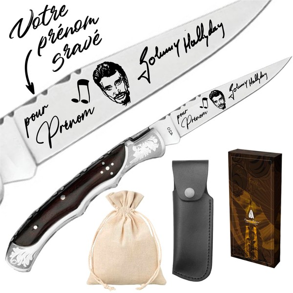 Johnny Hallyday Knife - Laguiole Bougna Signature - Gift for Men - Johnny Fan, Father's Day, Dad, Unton, Grandfathers (Dad, Daddy), Birthday, Christmas Gift