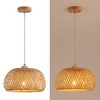 Bamboo Pendant Light Fixture One-Light Adjustable Rustic Basket Handmade Woven