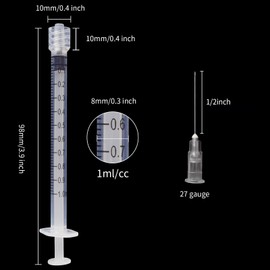 1ml Syringes with 27Ga 1/2Inch Needle, Individual Package, Each Individually Wrapped-Pack of 100