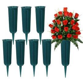 Cemetery Vases Plastic Memorial Flower Vases with Spikes for Grave Cemetery Decorations Grave Vase for Artificial Cemetery Flowers (8Pcs, Blue), Flowers not Included