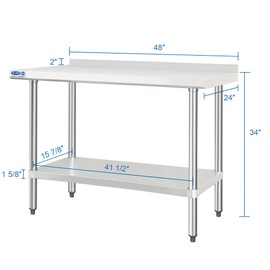 HARDURA Stainless Steel Table with backsplash 24 x 48 Inches Kitchen Prep Table Heavy Duty Stainless Steel Workbench NSF 304 Metel Table with Aluminium Corner Undershelf for Commercial Restaurant