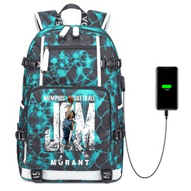 Ansigeren No. 12 Basketball Player Star JA Creative Backpacks Sports Fan Bookbag Travel Student Backpack with USB Charging Port (b)