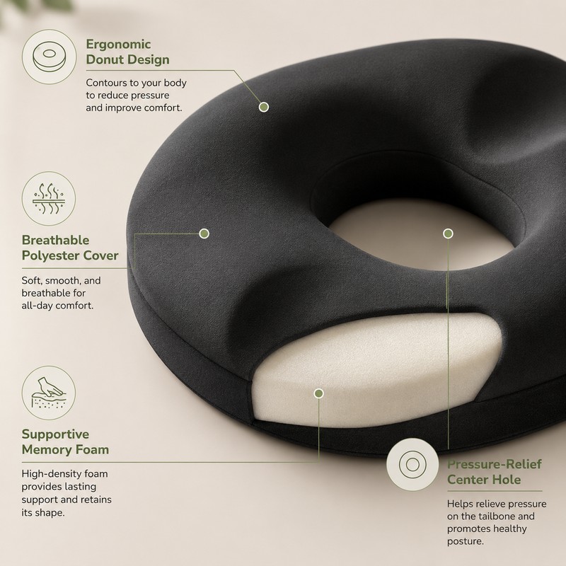 Donut Seat Cushion for Sitting Comfort – Memory Foam Tailbone