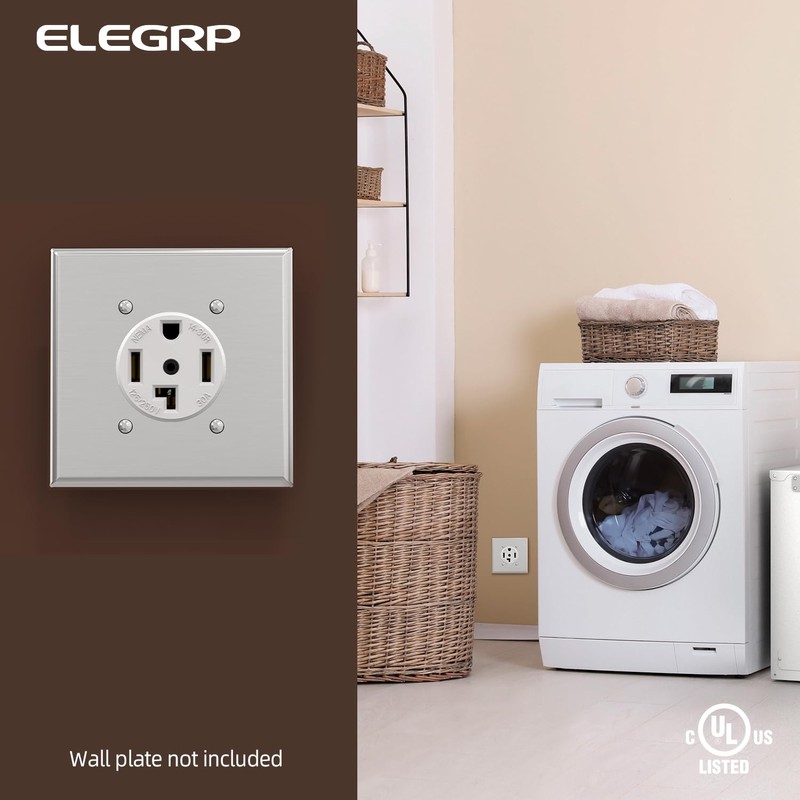 ELEGRP White 30 Amps 125/250V Dryer Outlet, Flush Mounting Power