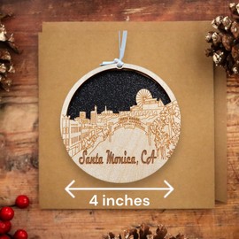 Santa Monica Ornament Wooden Souvenir Christmas Tree Decoration with Santa Monica California Vacation Gift