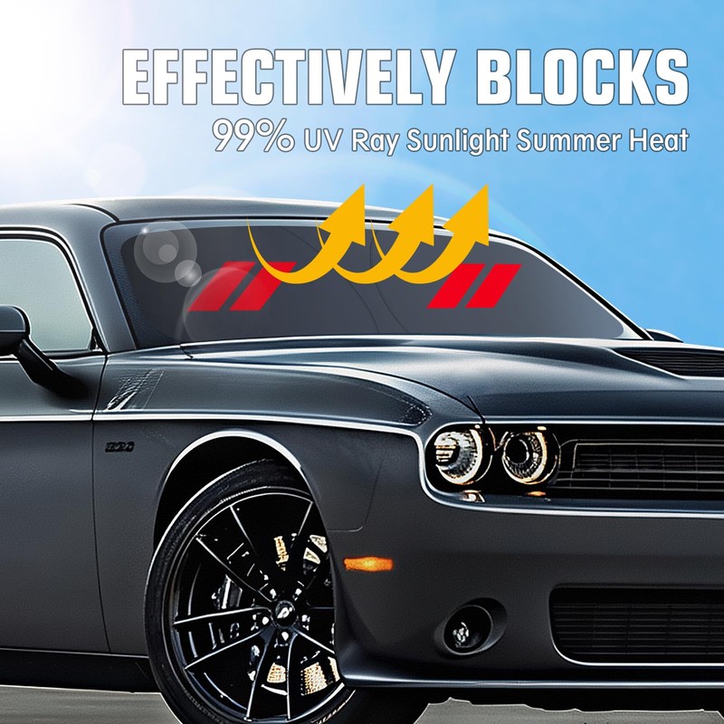 Windshield Sun Shade for Dodge Challenger 2015-2024, 300T Silver Sun