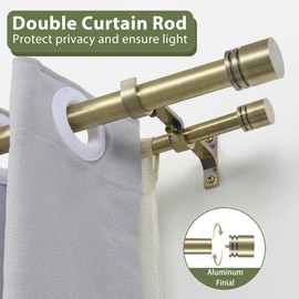 Double Curtain Rods 36-72 Inches for Windows, 1 Inch Diameter Adjustable Heavy Duty Drapery Rod with Aluminum Alloy Brackets and Finials, Modern Stylish Dual Curtains Rod, Antique Bronze