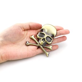 CARRUN 3D Skeleton Skull Emblem Car Side Rear Front Hood Trunk Door Fender Bumper Tail Box Car Motorcycle Personality Decoration Metal Badge Decal Sticker (1 PCS, Brozen) CR-Sk