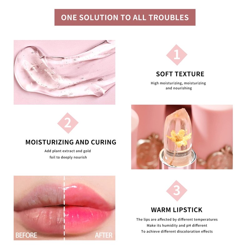6 Packs Flower Jelly Lipstick Set Magic Temperature Color Change