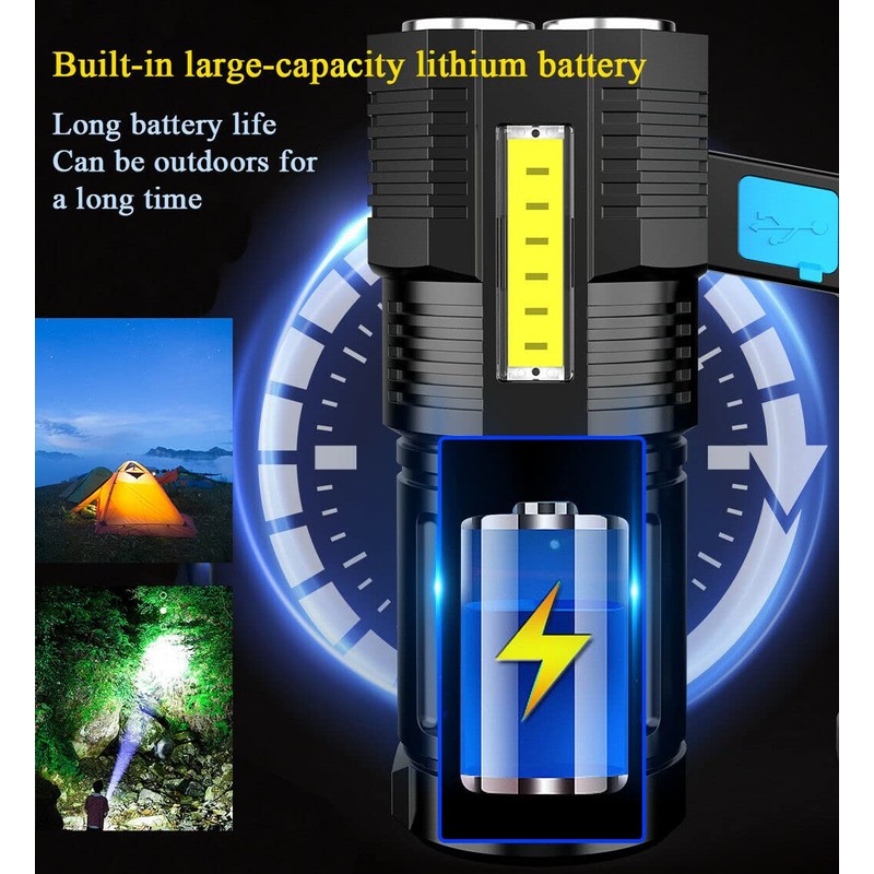 Wrrozz LED Flashlight USB Rechargeable, High Lumens Tactical Light with
