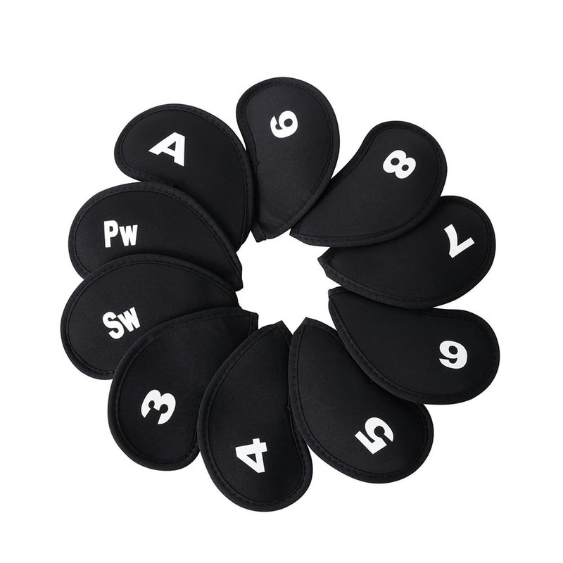 10Pcs Neoprene Black Golf Head Covers for Iron with White