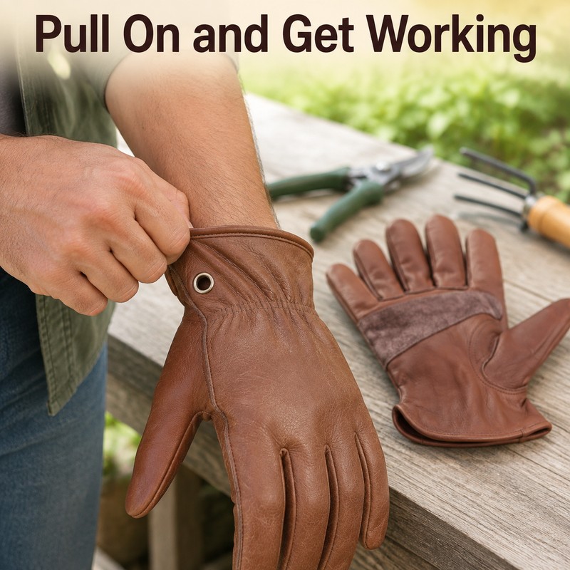 Retro Cowhide Leather Work Gloves – Reinforced Durable Utility Gloves