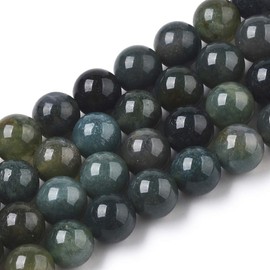 ZEMRIO 8 mm Natural Moss Agate Gemstone Beads Loose Stone Round Beads for Jewellery Making DIY Bracelet Necklace Beads (Moss Agate, 8 mm)