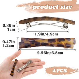 STSTR 4PCS French Barrette Hair Clips for Women, 2.56 Inch Small Tortoise Shell Hair Clip, Curved Glossy Thin Hair Flat Hair Accessories for Women (Leopard Color)
