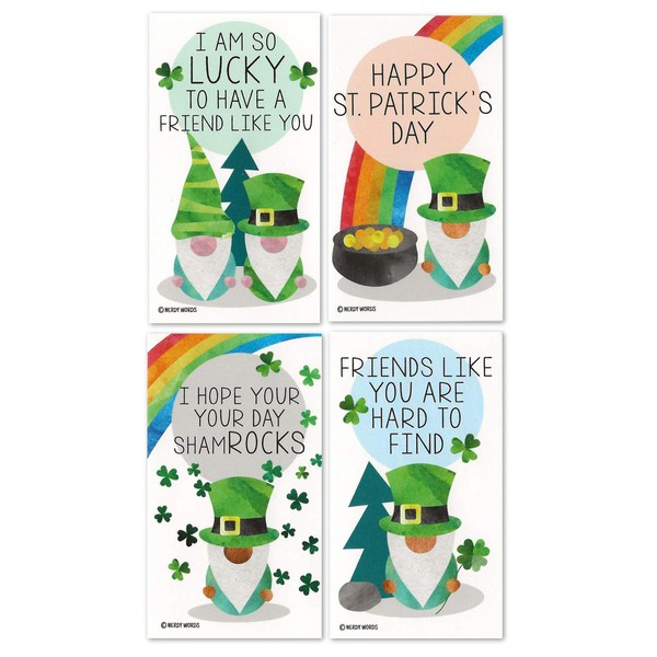 Mini St. Patrick's Day Gnome Gift Tags with Tiny Matching Envelopes for Saint Patty's Day by Nerdy Words (Set of 24)