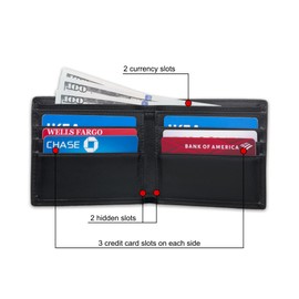 Awesometik Slim Minimalist 6 Slots Bifold Leather Wallet For Mens | RFID Blocking | 2 Currency Slots | 2 Hidden Slots | Classic Wallet for Men | Gift For Him (Black)