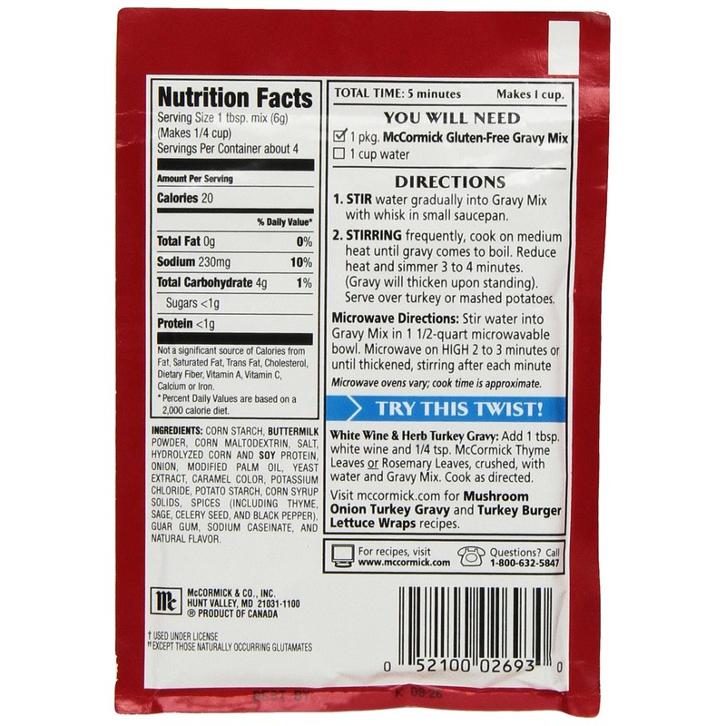 McCormick Gluten Free Turkey Gravy Mix (4 Pack) .88 oz