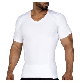 ALIGNMED Posture Shirt Pullover for Men – Breathable, Compression & Performance Active Wear for Yoga, Fitness & Sports – Increases Upper Body Strength (White, Small)