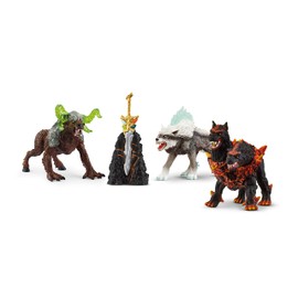Schleich Eldrador Creatures - 5 PC Fantasy Creature Set - Ice Wolf, Lava Hound, Rock Beast and Sword Figure Playset - Animal Monster Figurines for Boys and Girls - Durable Fun Toys for Kids Ages 7+
