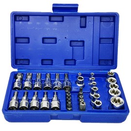 Drive Male Female Torx Bit Socket， E-Torx (Star) Socket Set Cr-V E Socket Set E4-20, S2 Torx Bit Socket Set T10-60, Tamper Proof Torx Bit Set TT10-TT55, 5/16"F to 3/8"M adapter, 34 Pieces