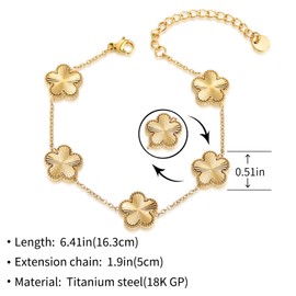 UOOANUO Double Sided Four Leaf Clover Bracelet for Women 18K Gold Plated Stainless Steel Link Bracelet Wrist Jewelry (Gold)