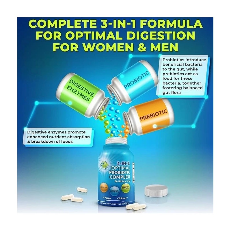 SUPPLEMENTS STUDIO Probiotics Digestive Enzymes and Prebiotic Unisex 3-in-1 Vegan