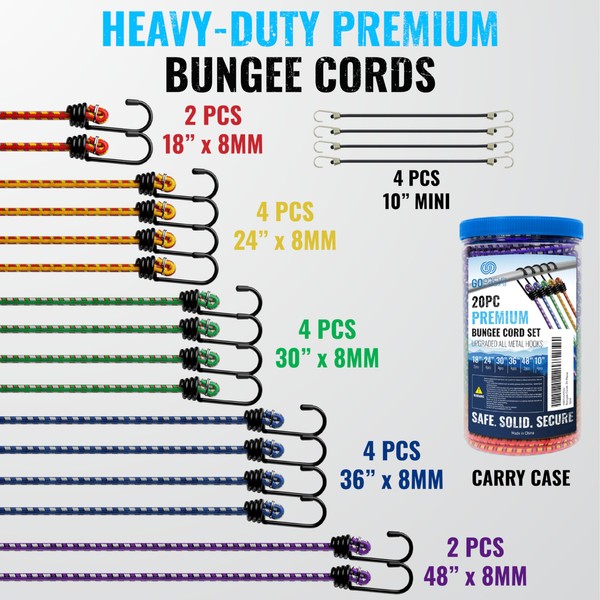 GOEASY0312 GOEASY0312 Premium Bungee Cords Heavy Duty - 20 pcs