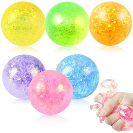 Stress Balls, 3Pcs Squishy Toys for Kids Adults with Sequin Sugar Ball Fidget Toys Stress Relief ADHD Autism for Home Office Start of School Gift