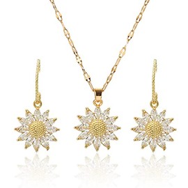 Qzgyoool Collares de Mujer, Juego Collar Aretes de Girasol Chapado Oro