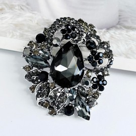 SELOVO Black Flower Rhinestone Brooch Pin Broach Charming Jewerly Accessory