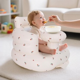 AirSwim Inflatable Baby Seat with Tray, Inflatable Baby Chair for Babies 3 Months and Up, Summer Blow Up Chair with Built in Air Pump, Infant Floor Seats for Learning to Sit, Palying, Camping, Tulip