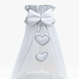 Mosquito Netting Canopy Drape Only Fits Crib, Moses Basket (Hearts Grey)