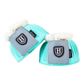 Harrison Howard Rubber Pull-on Bell Boots with Fleece Lining and Extra-Large Leather Touch-Close Tape Hoof Overreach Protection for Horses Sold in Pairs Turquoise XL