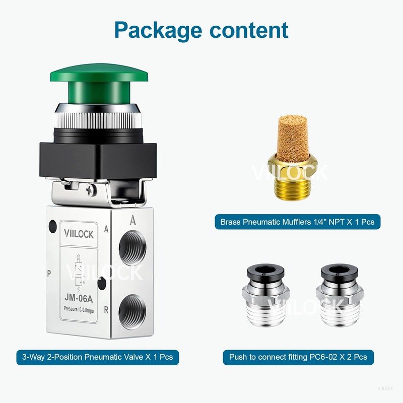 VIILOCK Pneumatic Mechanical Valve, 1/4” NPT 3 Way 2 Position