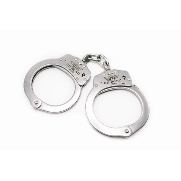 Uzi Handcuffs, NIJ approved professional police quality tactical chain, heavy duty stainless steel handcuffs, silver, high-strength nickel-plated