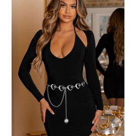 Liutufy Waist Chain Belts for Women Metal Link Moon Star Body Chain Belt Ladies Waist Chain Belt for Jeans Dress (Silver Heart-M)