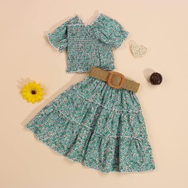 Kids Toddler Girl Ruffled Tutu Off The Shoulder Crop Tops + Maxi Tutu Long Skirts Dress with Waistband Summer Clothes (Daisy Tutu,18-24 Months)