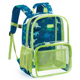 mommore Clear Backpack Heavy Duty Clear Bookbag for Kids 15 Inch See Through Backpack Dinosaur Transparent Bag for Boys