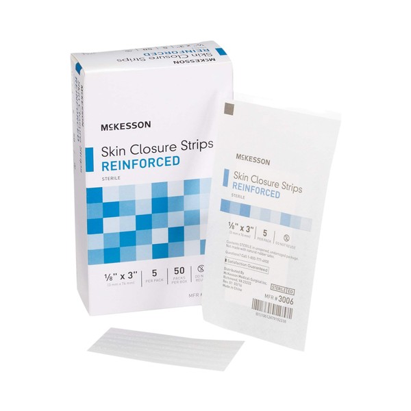 McKesson Skin Closure Strips, Sterile, Reinforced, 1/8 in x 3 in, 200 Count